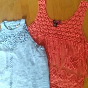 Feminine‎ Lot Of 2 Lace and Crochet Tops Blue and Coral Lrg, XL